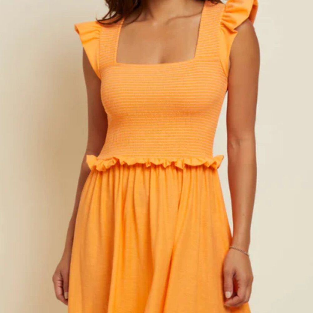 Nation Ltd “Scarlett” Smocked Flutter-Sleeve Dress